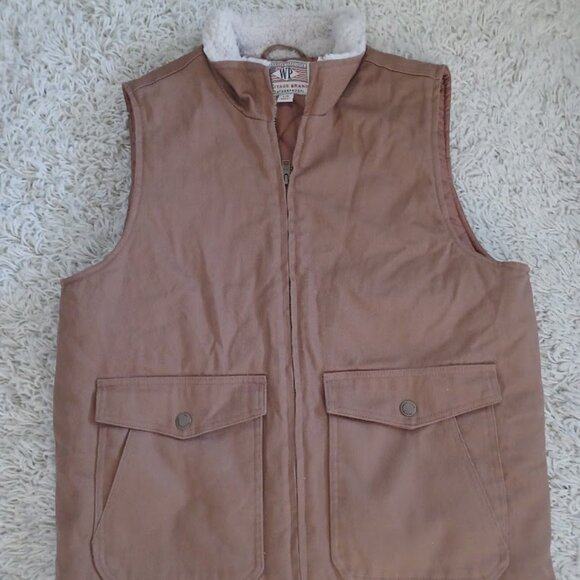 Weatherproof Heritage Brand Men’s L Brown Canvas Vest Sherpa Collar Quilted Work - Picture 1 of 6